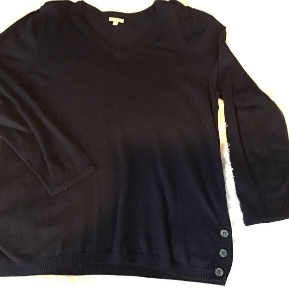 Talbots Sweaters - Talbots Navy Blue V Neck Sweater Size XL Long Sleeve Button Accent